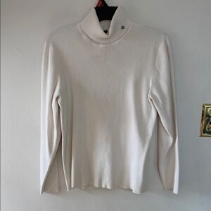 Lauren Ralph Lauren Cream Ribbed Turtleneck Long Sleeve Top